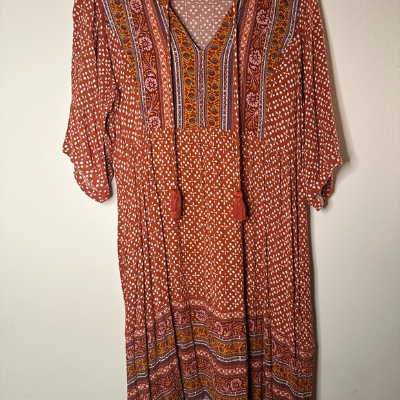 Knox Rose | Burnt Orange Bohemian Style Swing Dress | Size L - Picture 2 of 6